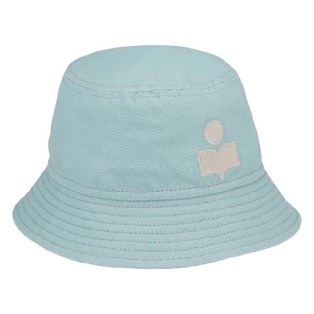 Isabel Marant Haley Embroidered Logo Cotton Bucket Hat Aqua Medium 56cm NWT